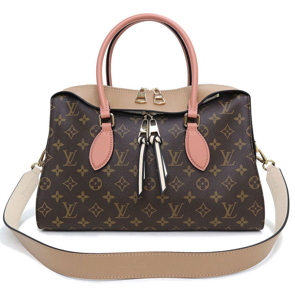 Tuileries Tote 2WAY Shoulder Bag Handbag Monogram Leather Sesame Peche Brown